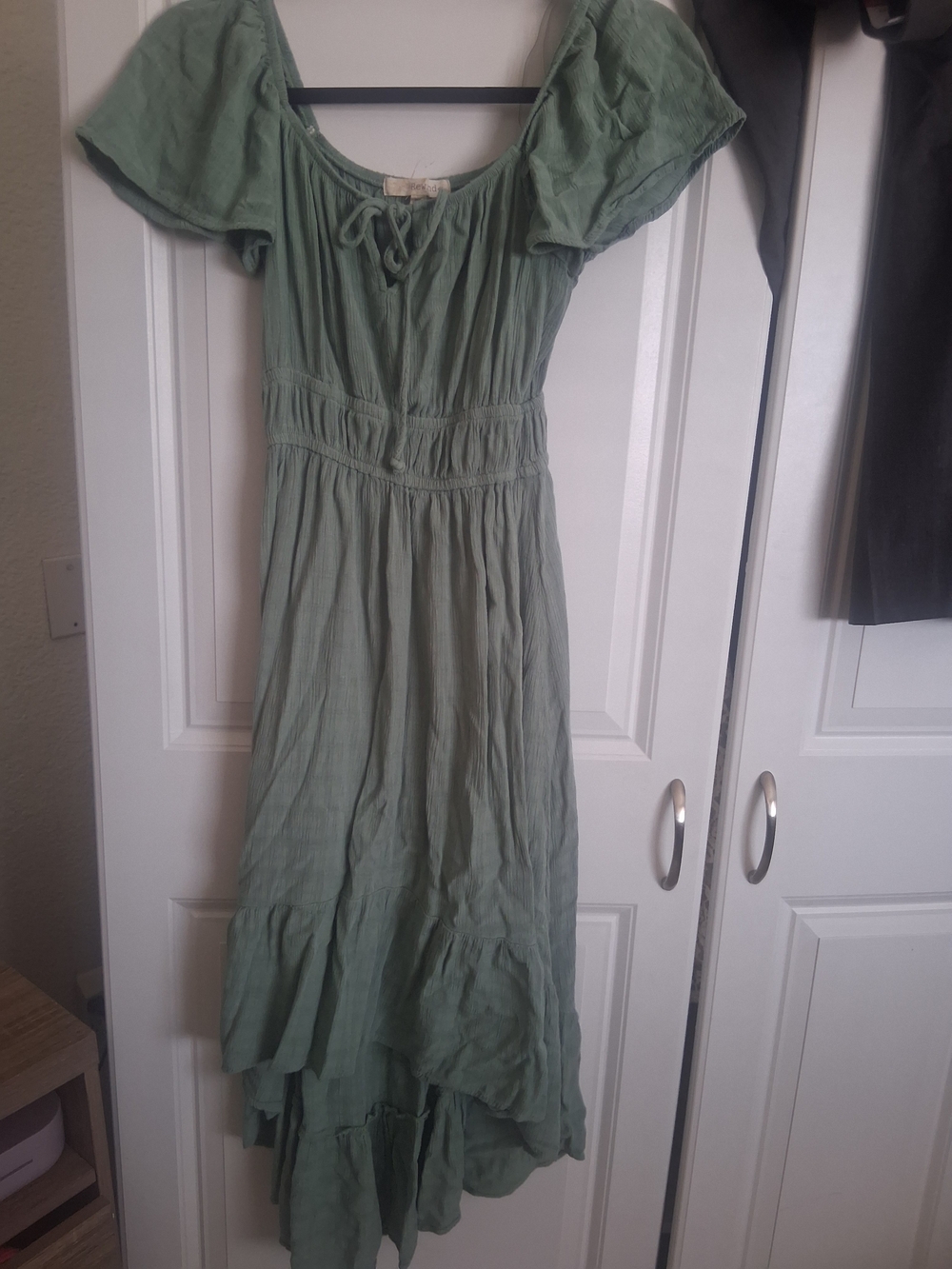 Rewind Sage Green Puff Sleeve Maxi Dress with Tie Neck